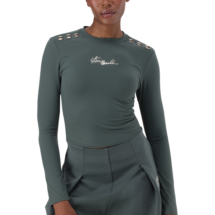 RILEY DARK SAGE LONG SLEEVE TOP WITH POPPERS - view 2