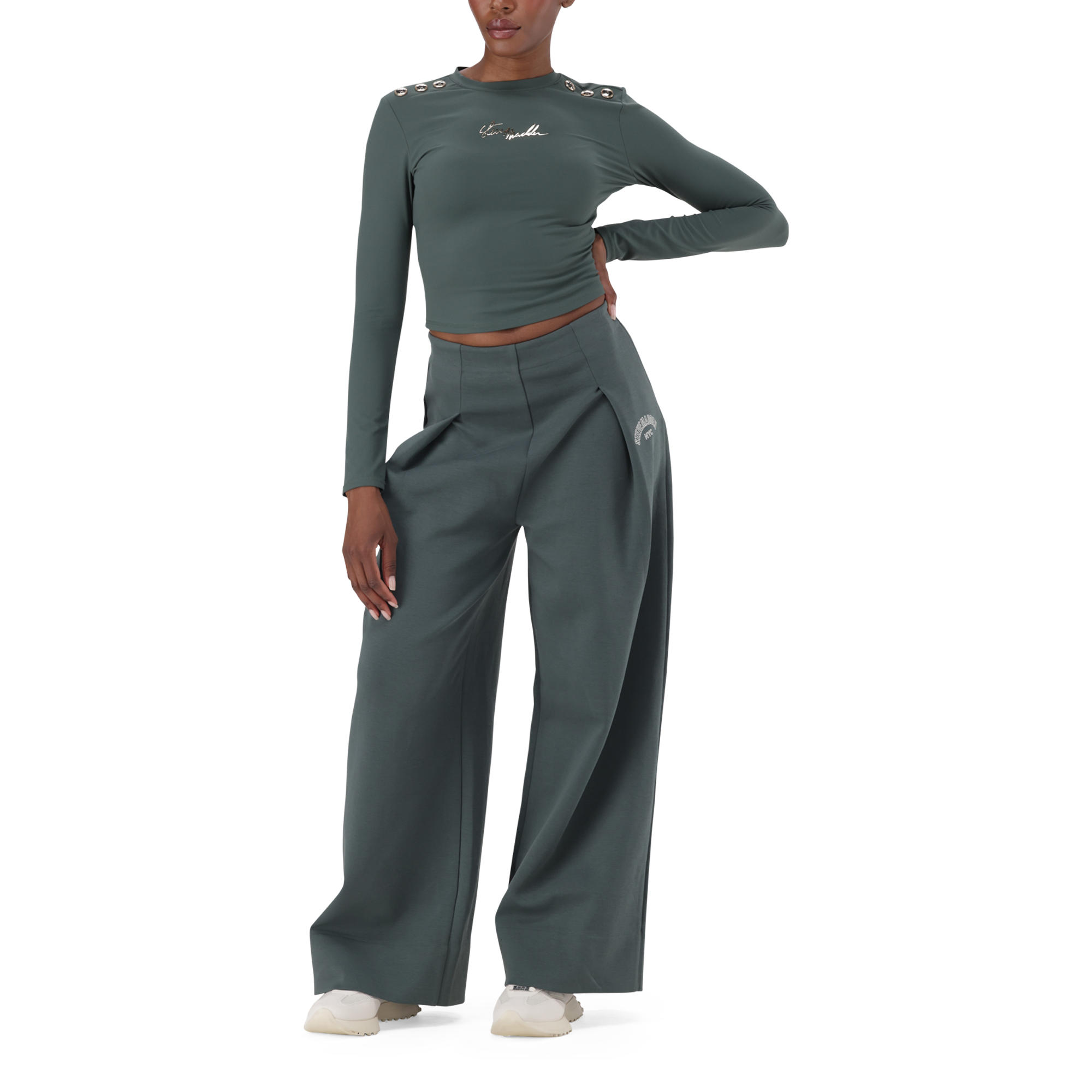 RILEY DARK SAGE LONG SLEEVE TOP WITH POPPERS - view 3