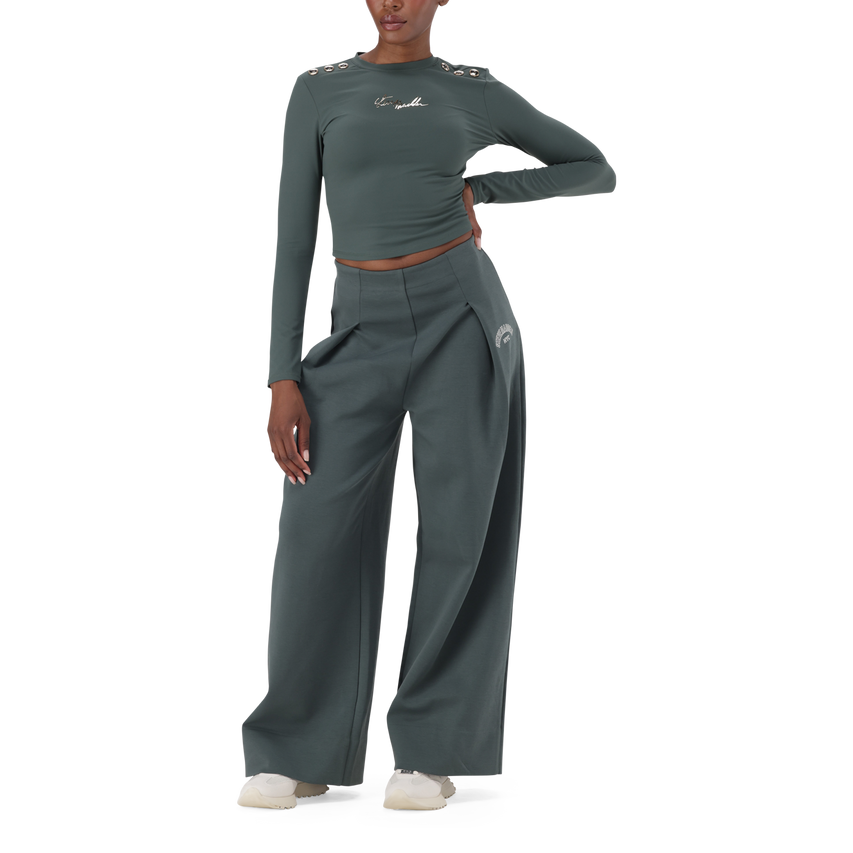 RILEY DARK SAGE LONG SLEEVE TOP WITH POPPERS - view 3