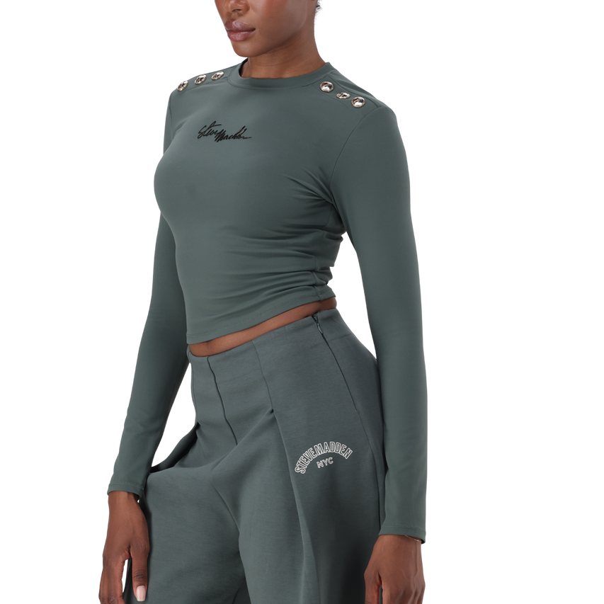 RILEY DARK SAGE LONG SLEEVE TOP WITH POPPERS - view 5