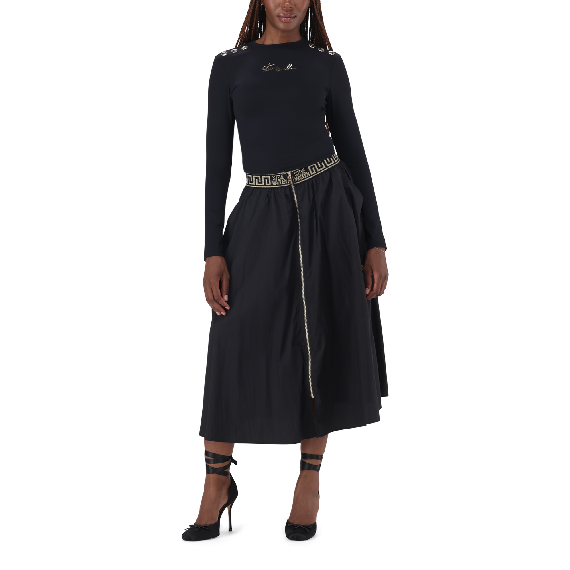 RILEY BLACK LONG SLEEVE TOP WITH POPPERS - view 3