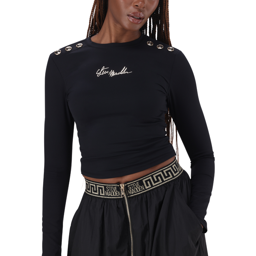 RILEY BLACK LONG SLEEVE TOP WITH POPPERS - view 2