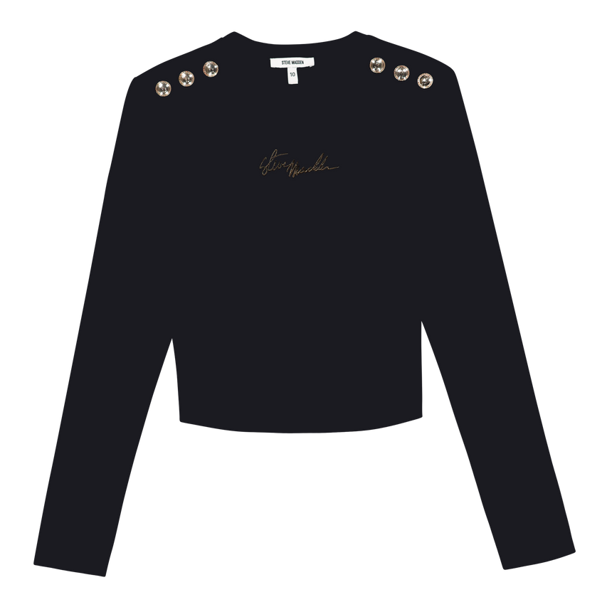RILEY BLACK LONG SLEEVE TOP WITH POPPERS