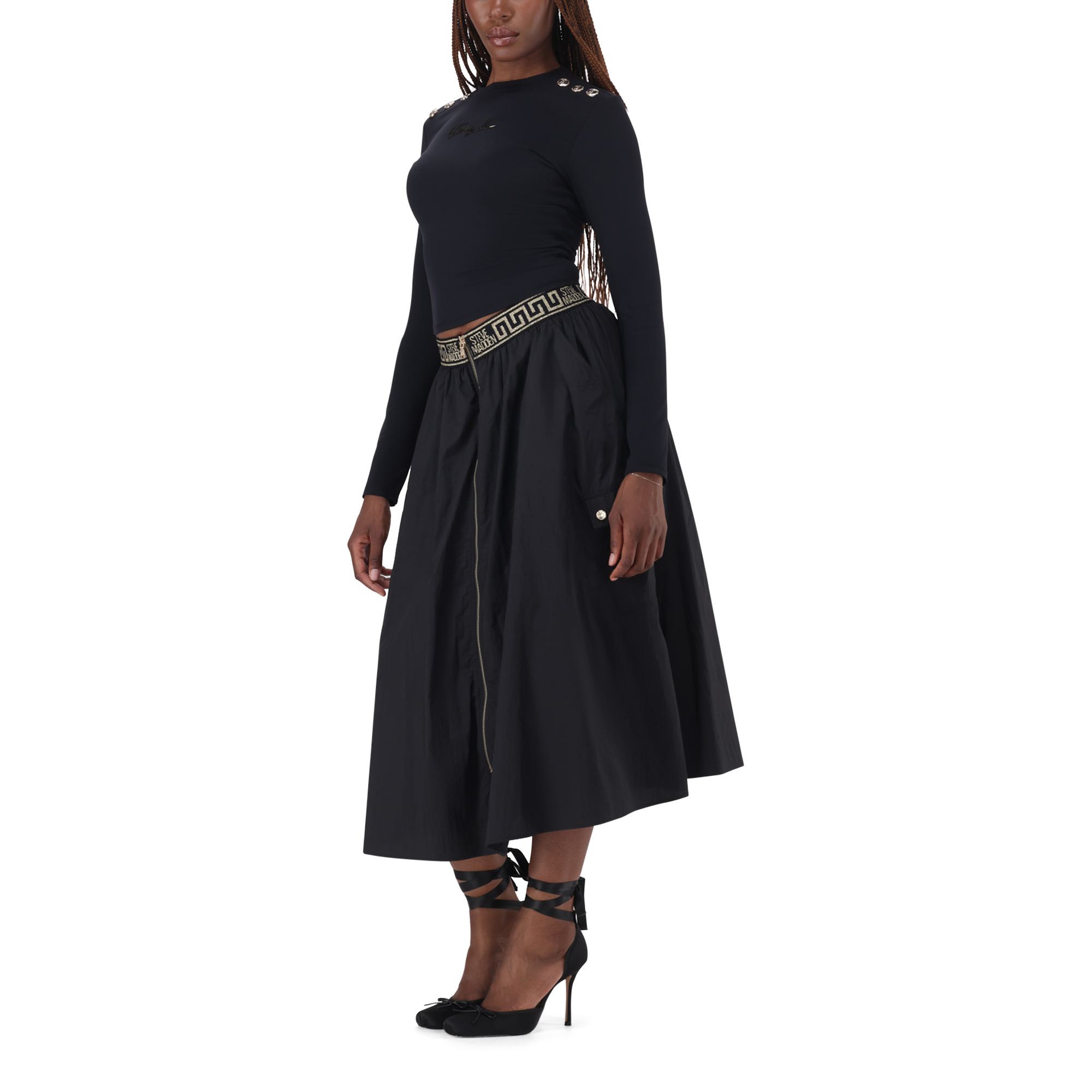 RILEY BLACK LONG SLEEVE TOP WITH POPPERS - view 5
