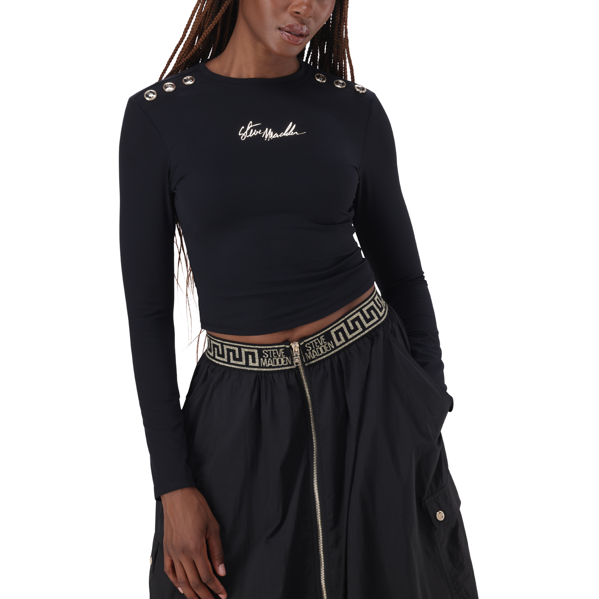 RILEY BLACK LONG SLEEVE TOP WITH POPPERS - view 4