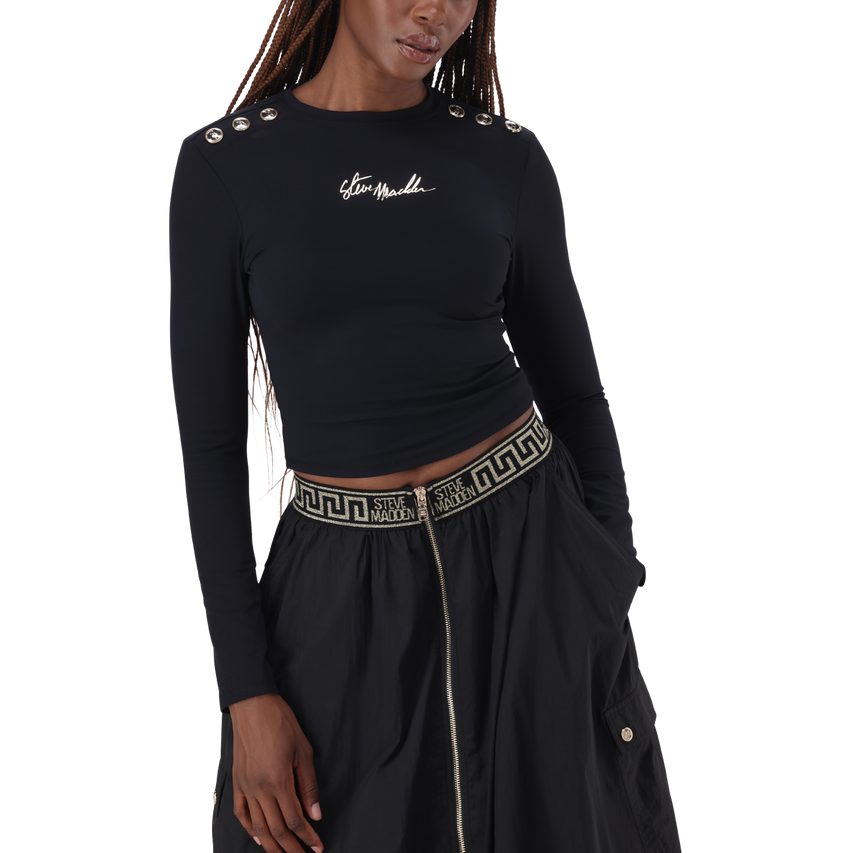 RILEY BLACK LONG SLEEVE TOP WITH POPPERS - view 4