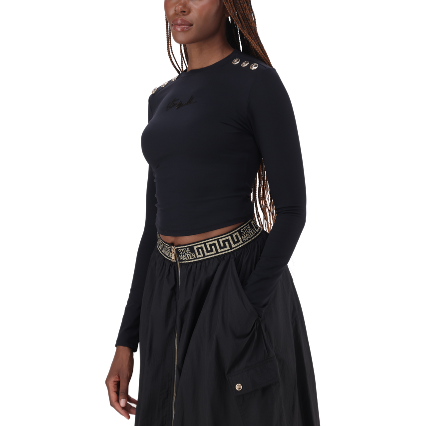 RILEY BLACK LONG SLEEVE TOP WITH POPPERS - view 6