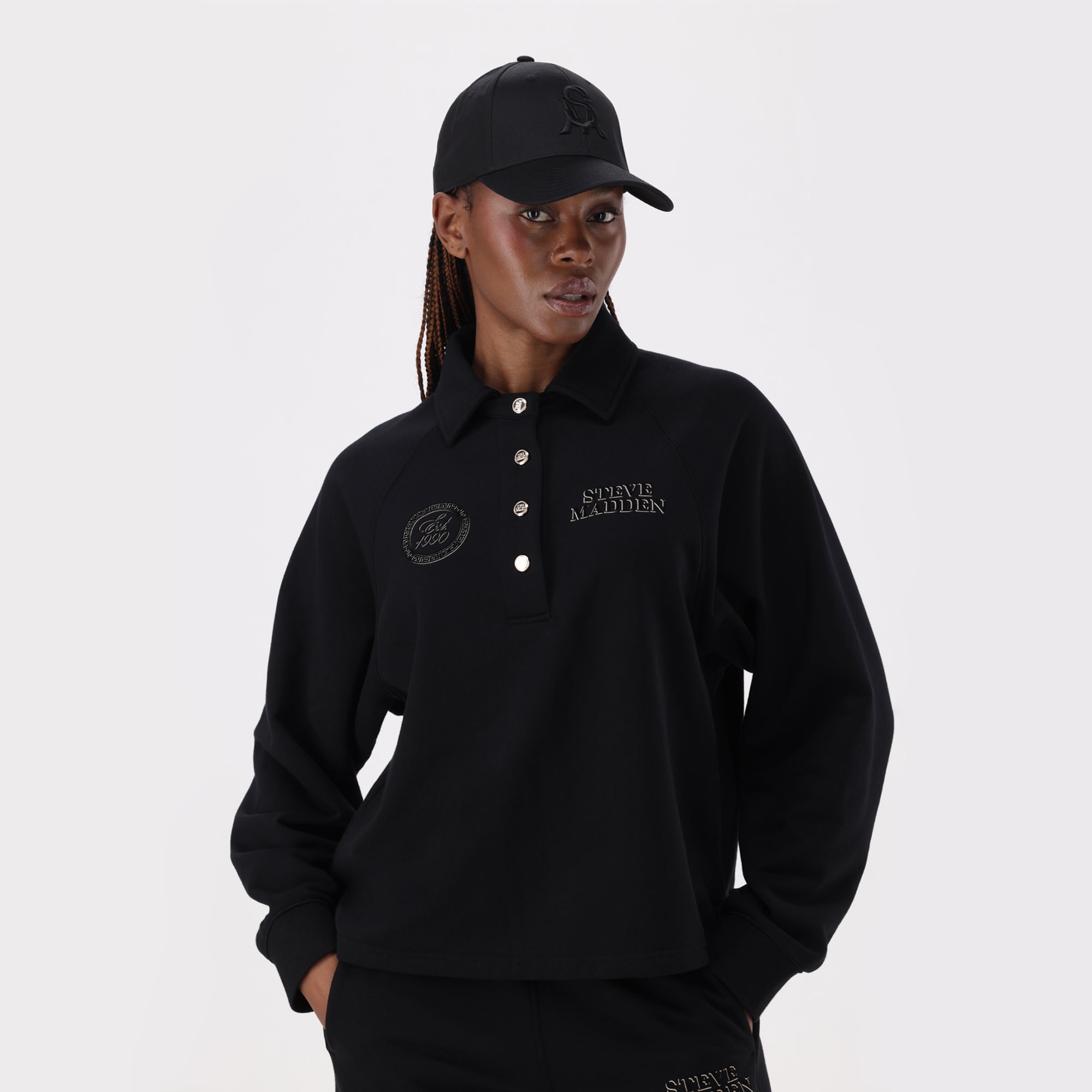 VALENTINA BLACK OVERSIZED POLO TOP