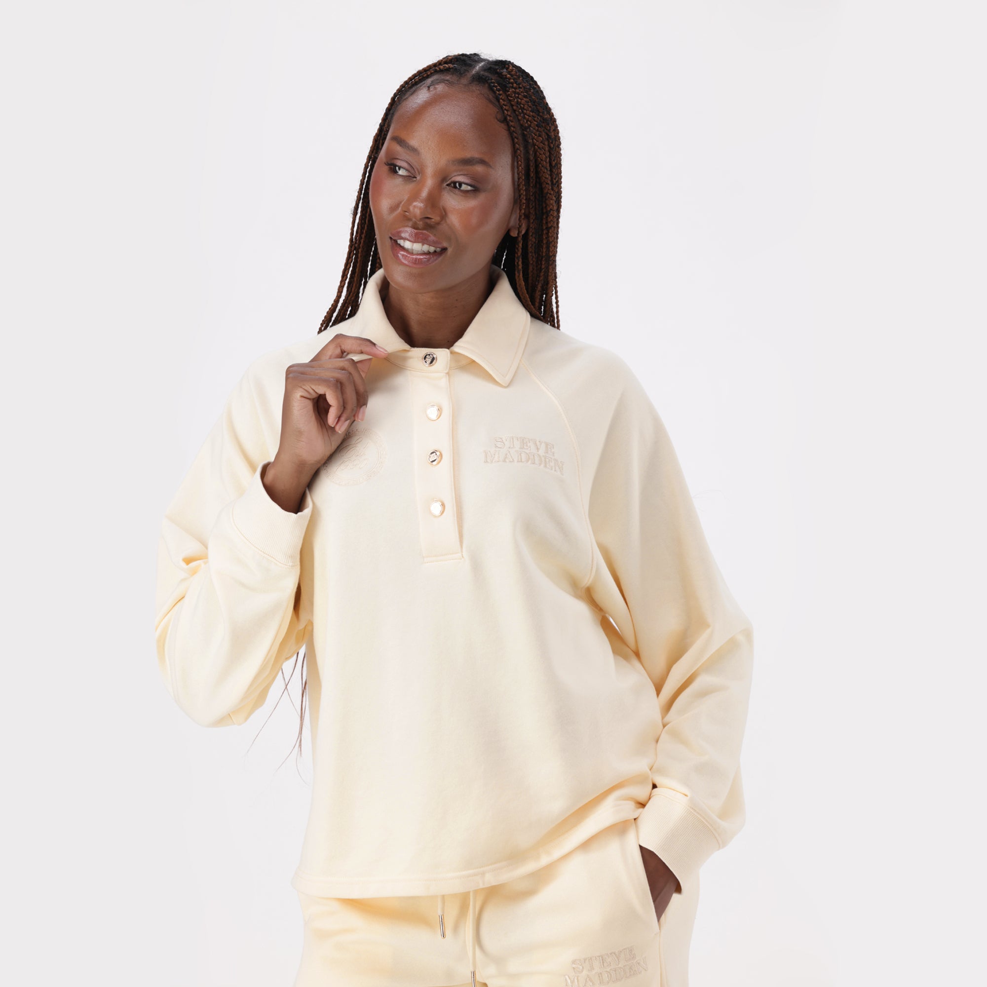 VALENTINA CREAM OVERSIZED POLO TOP