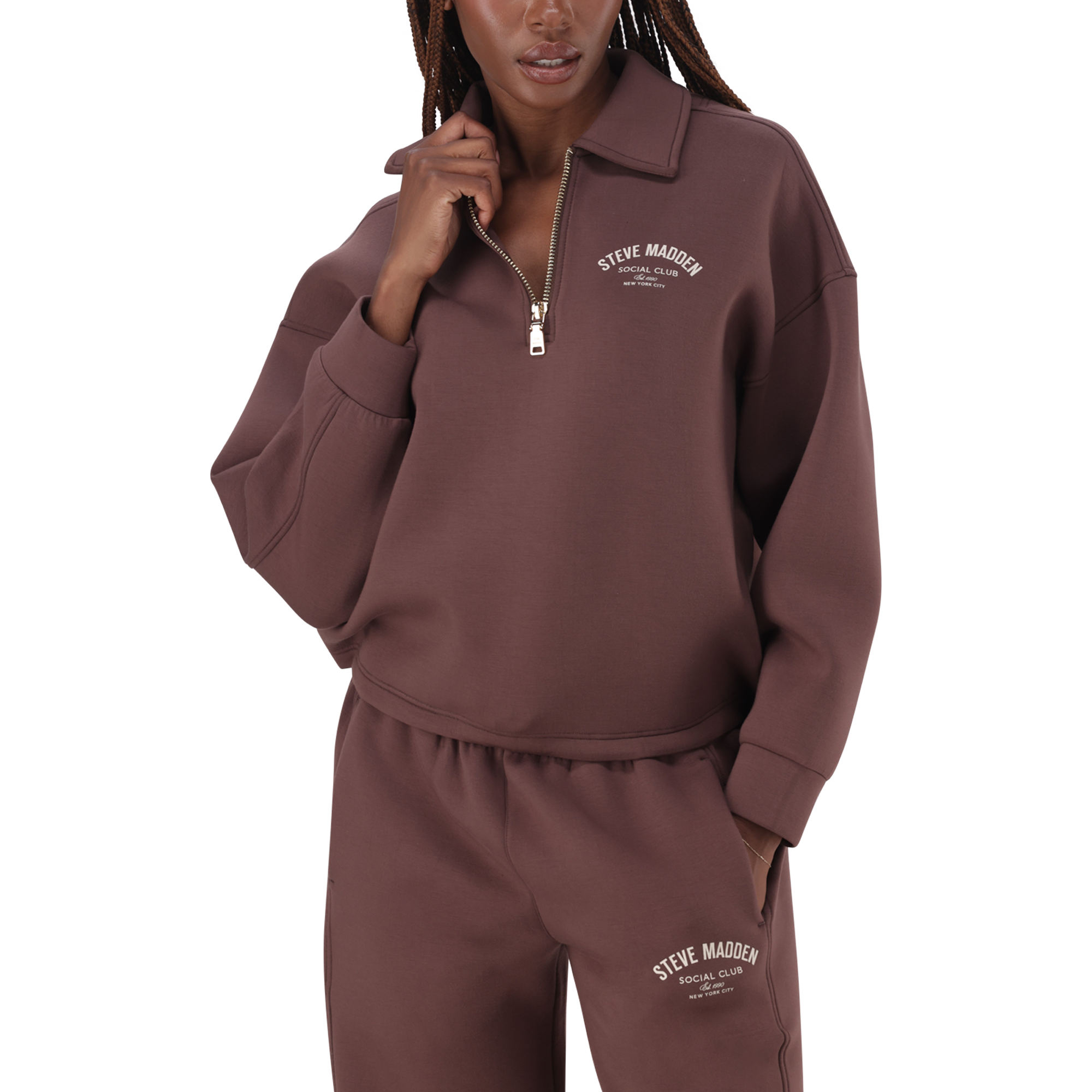 JULIAN BROWN/CHOCOLATE SCUBA SWEAT WITH COLLAR & ZIP
