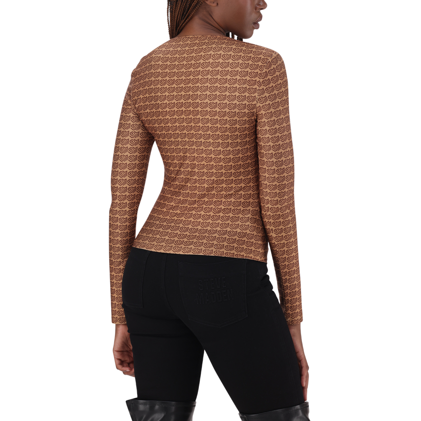 PAMELA BROWN/CHOCOLATE TOP WITH GATHERS & GOLD TRIM - view 6