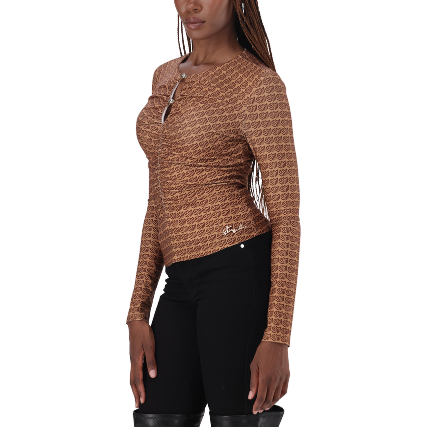 PAMELA BROWN/CHOCOLATE TOP WITH GATHERS & GOLD TRIM - view 3