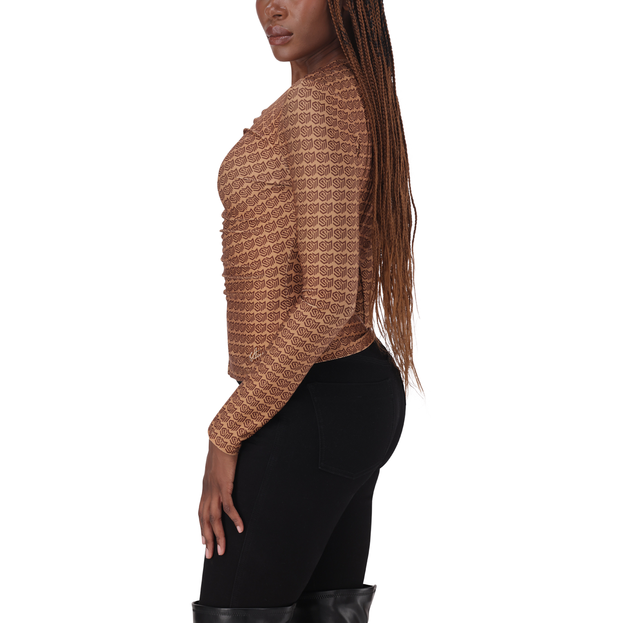 PAMELA BROWN/CHOCOLATE TOP WITH GATHERS & GOLD TRIM - view 5