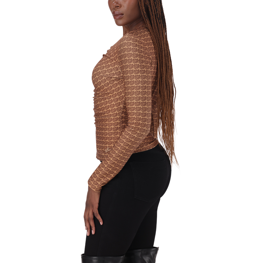 PAMELA BROWN/CHOCOLATE TOP WITH GATHERS & GOLD TRIM - view 5