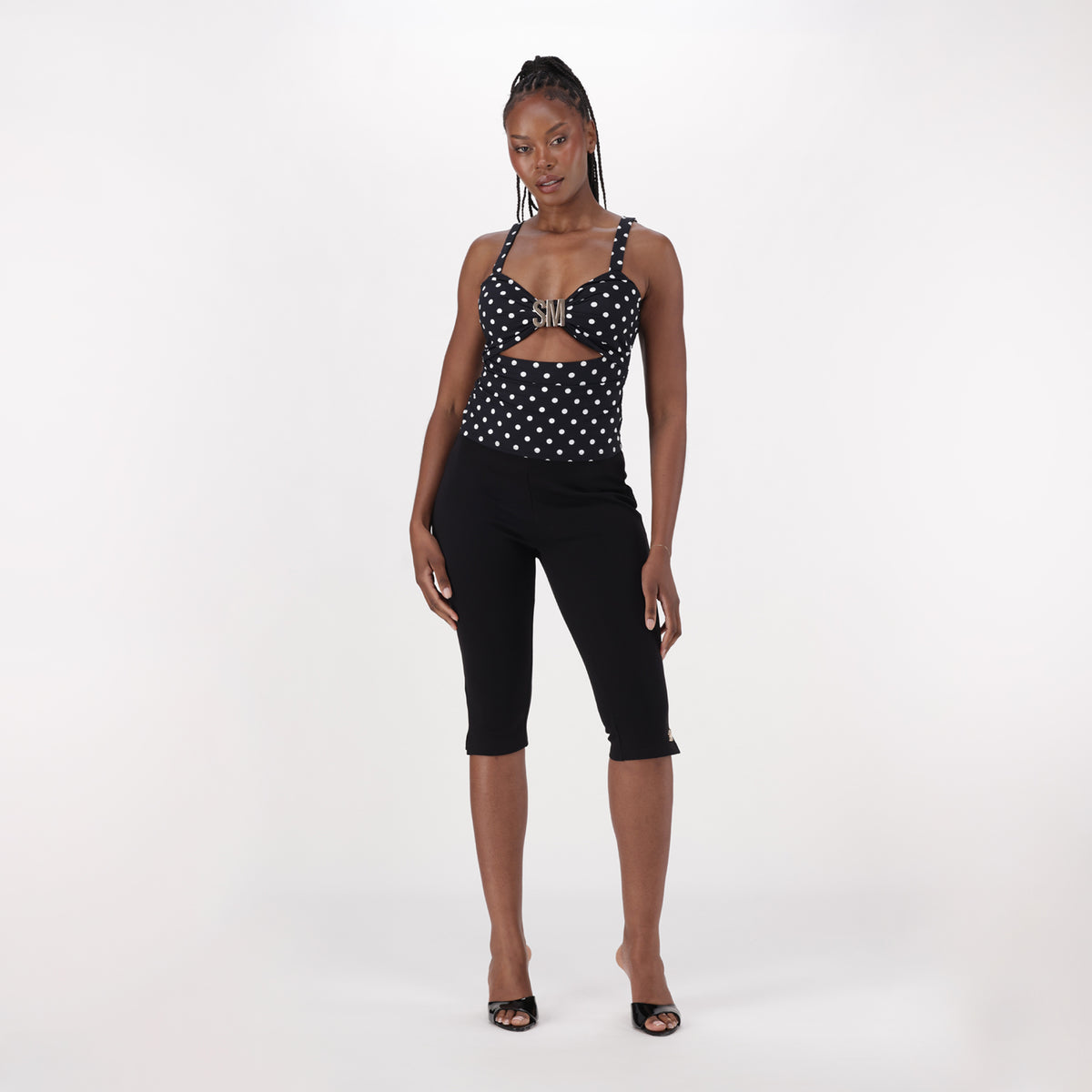 MARIA WHITE/BLACK  STRAPPY TOP WITH SM BUCKLE - view 2