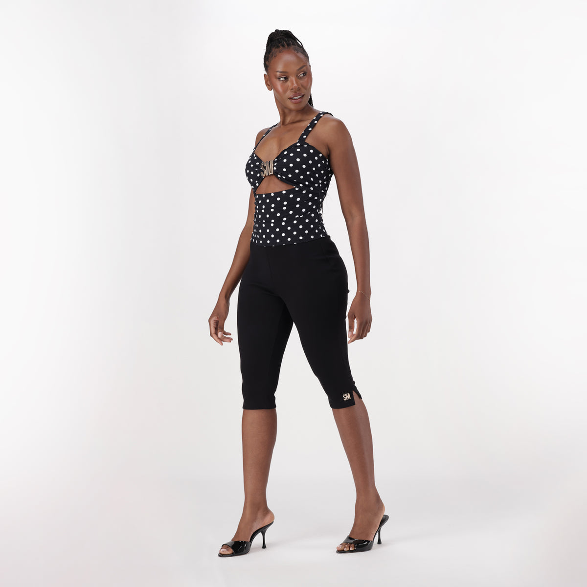 MARIA WHITE/BLACK  STRAPPY TOP WITH SM BUCKLE - view 5