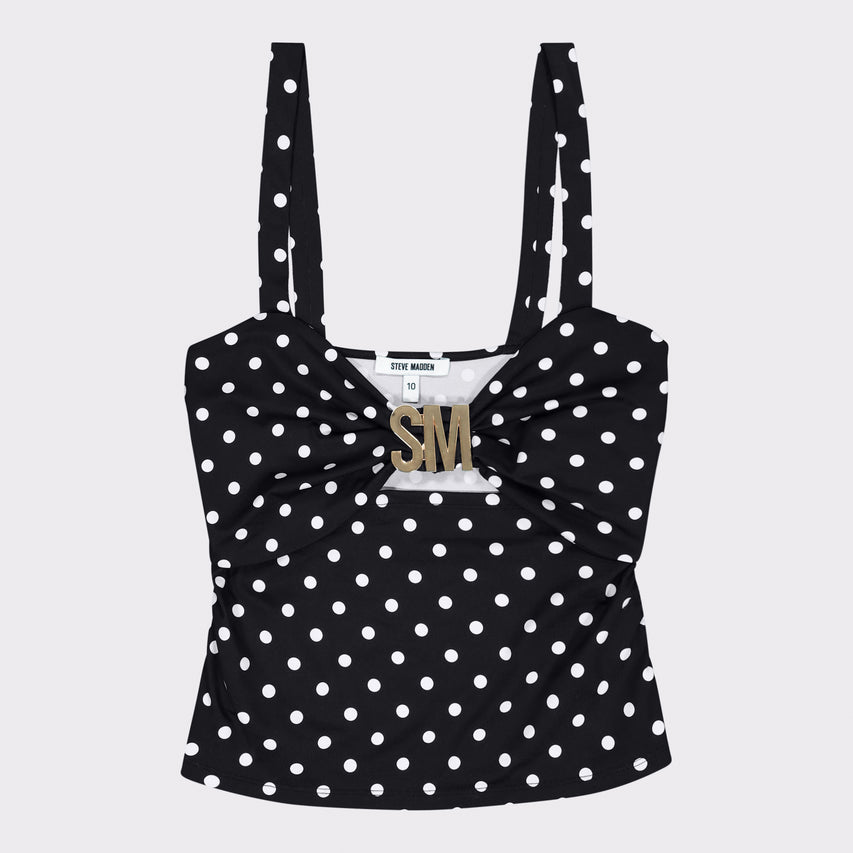 MARIA WHITE/BLACK  STRAPPY TOP WITH SM BUCKLE