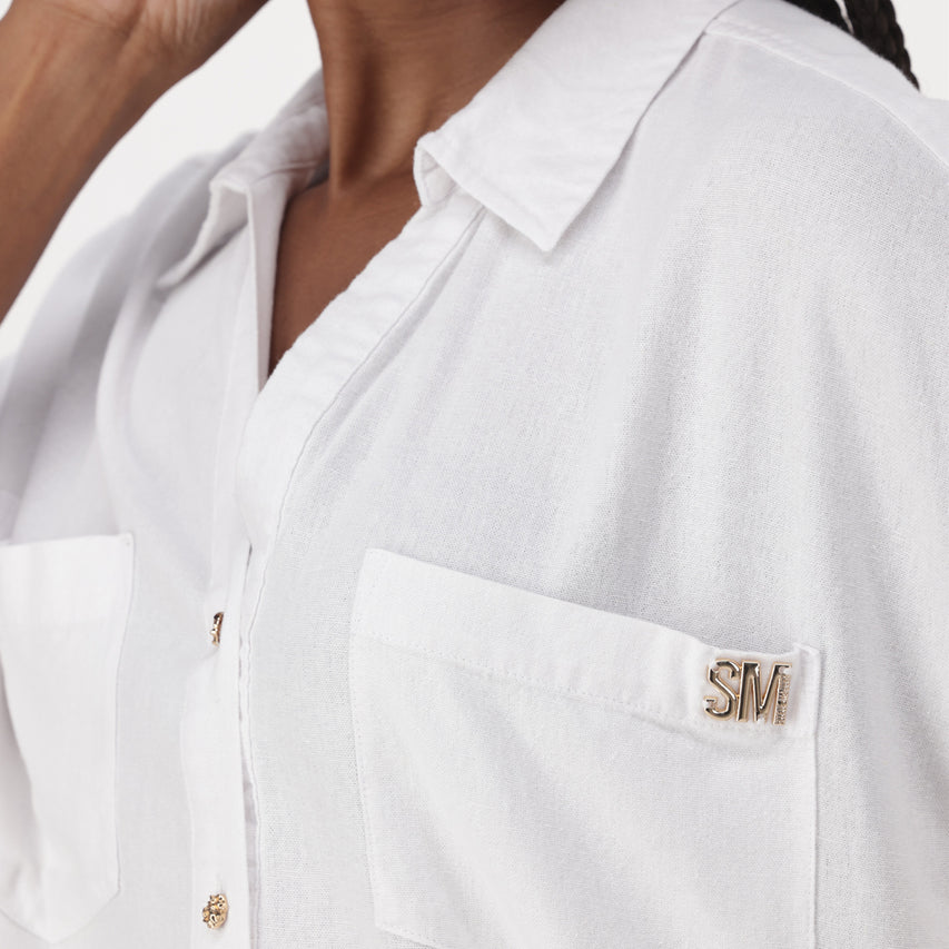 MATILDA WHITE SHORT SLEEVE LINEN SHIRT - view 5