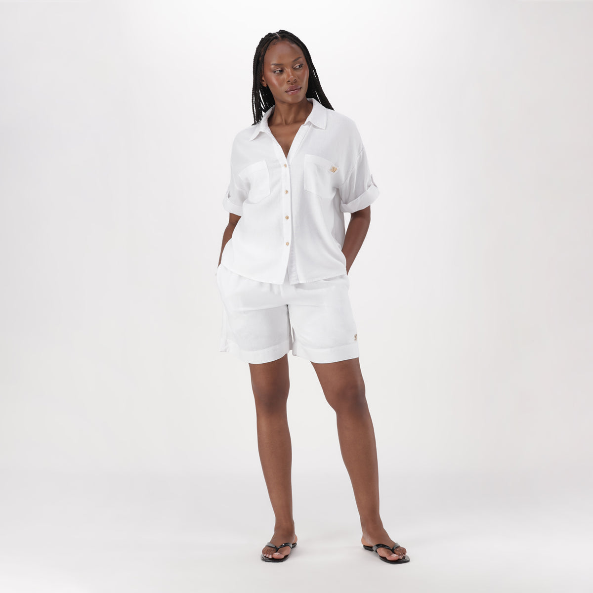 MATILDA WHITE SHORT SLEEVE LINEN SHIRT - view 2