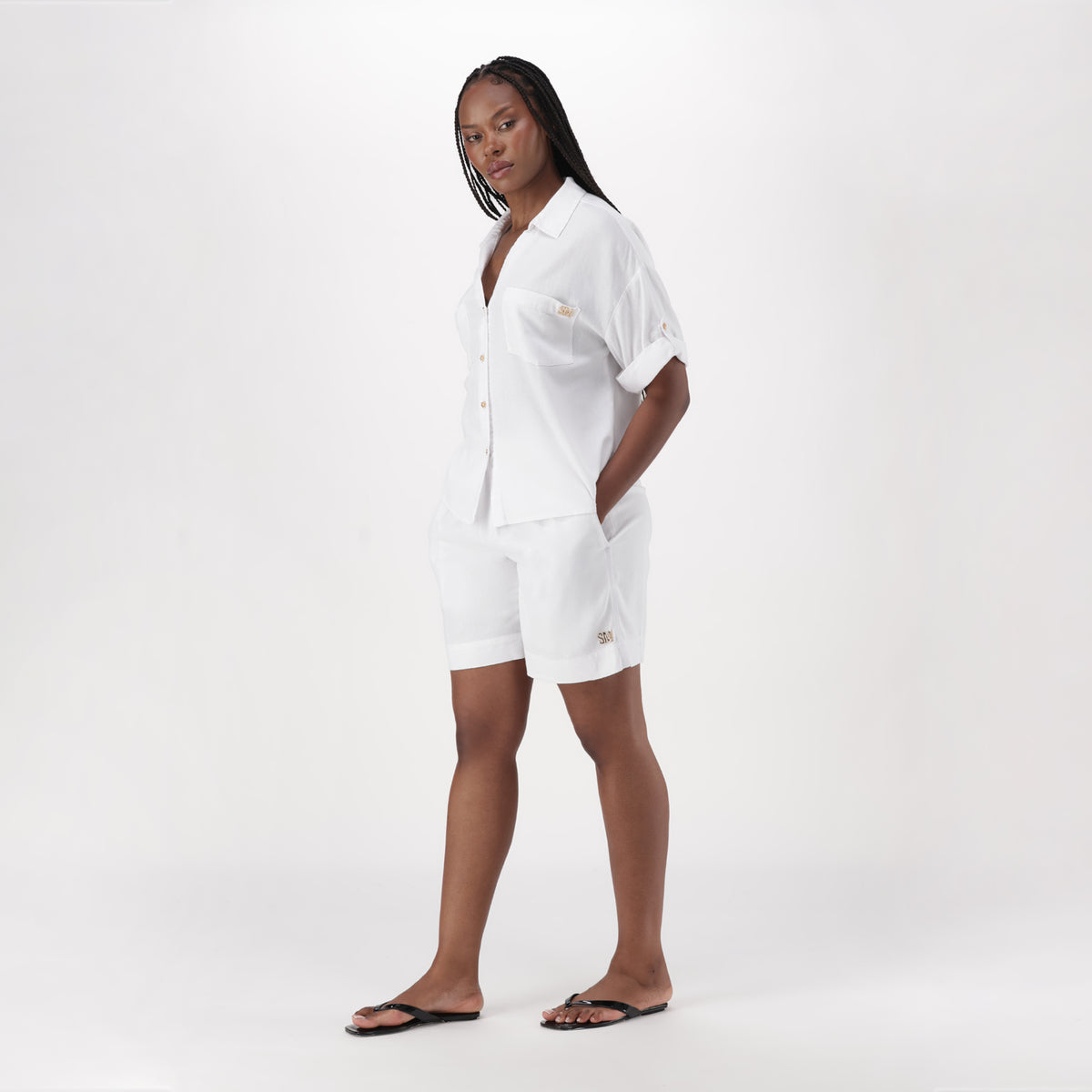 MATILDA WHITE SHORT SLEEVE LINEN SHIRT - view 3