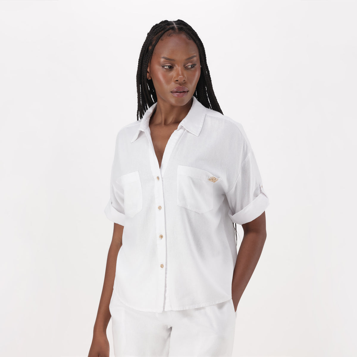 MATILDA WHITE SHORT SLEEVE LINEN SHIRT
