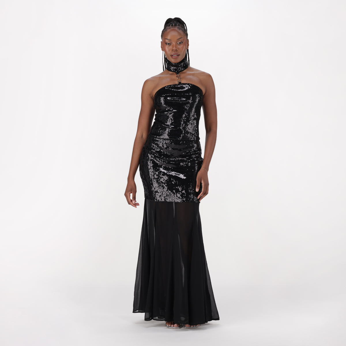 PHOEBE BLACK HIGH-NECK SEQUIN TOP WITH BUCKLE - view 3