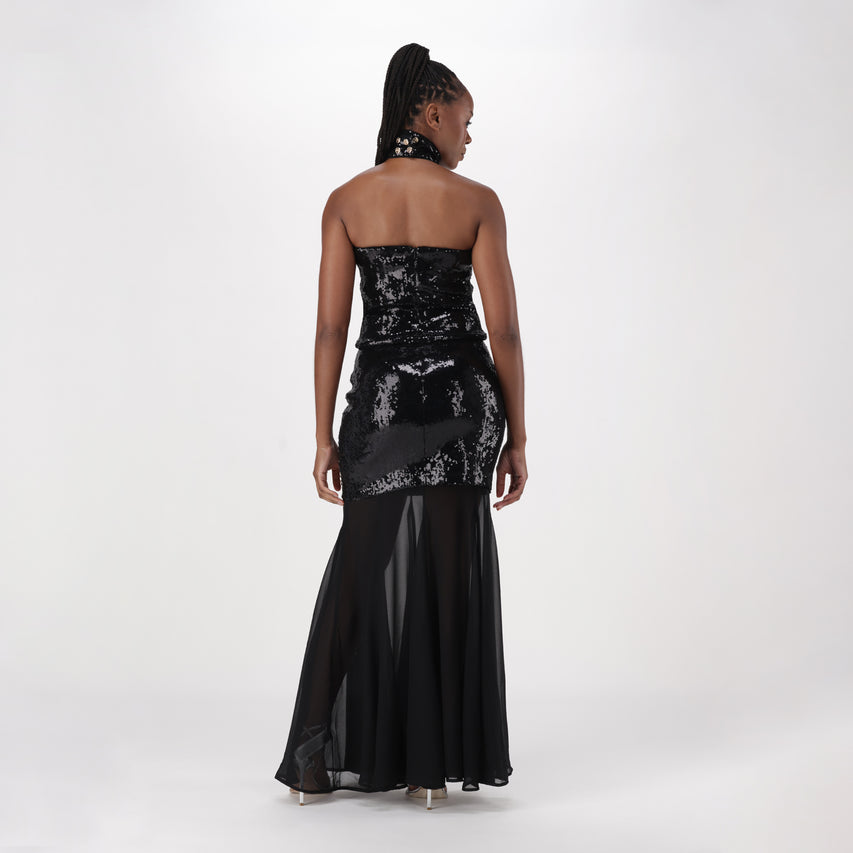 PHOEBE BLACK HIGH-NECK SEQUIN TOP WITH BUCKLE - view 5