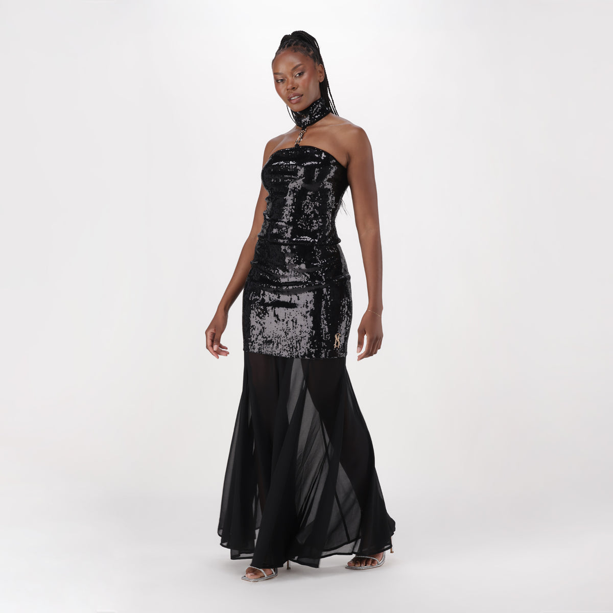 PHOEBE BLACK HIGH-NECK SEQUIN TOP WITH BUCKLE - view 4