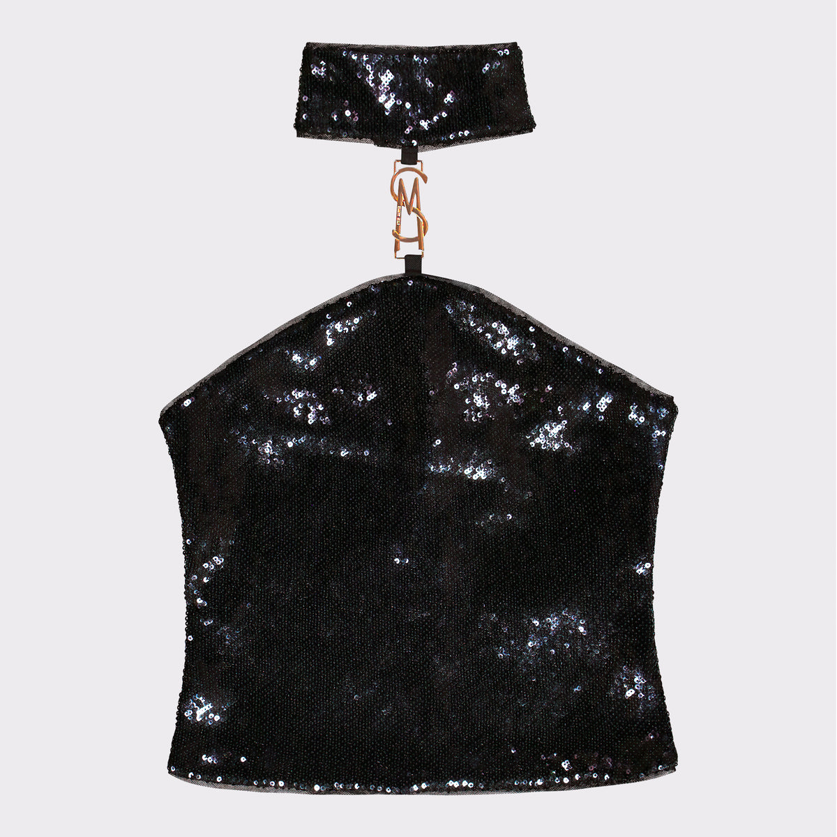 PHOEBE BLACK HIGH-NECK SEQUIN TOP WITH BUCKLE - view 6