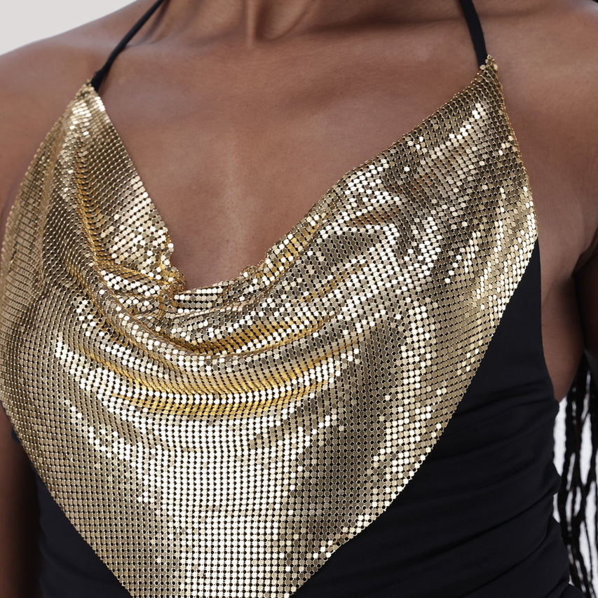KELSEY BLACK HALTER NECK TOP WITH METAL TRIM - view 2