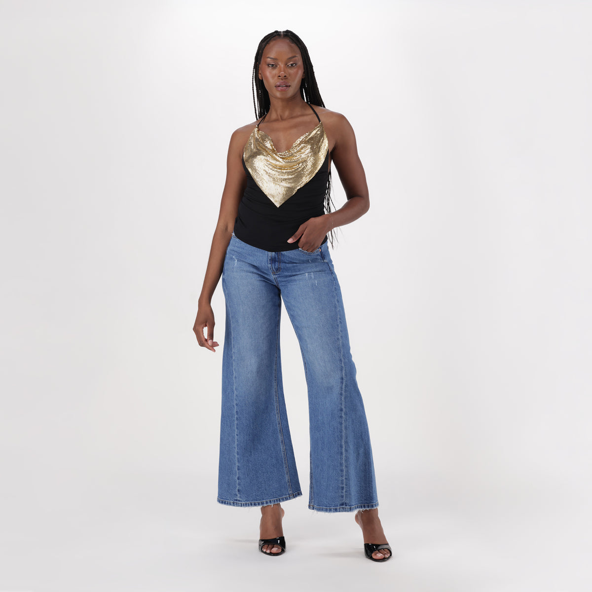 KELSEY BLACK HALTER NECK TOP WITH METAL TRIM - view 3