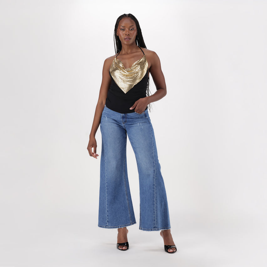 KELSEY BLACK HALTER NECK TOP WITH METAL TRIM - view 3