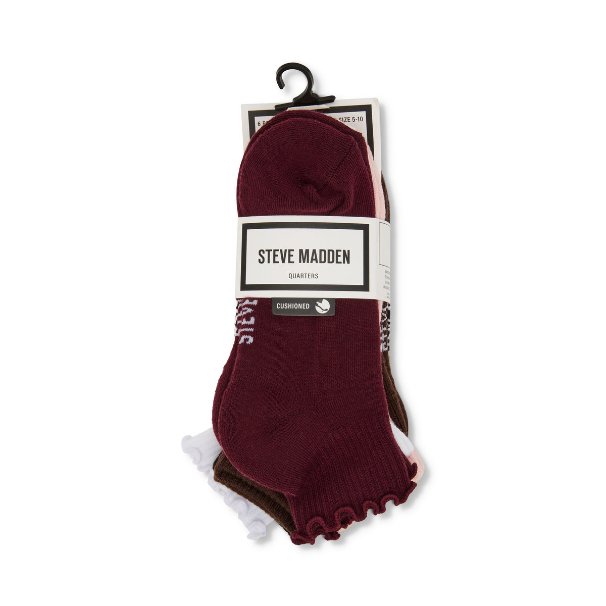 6 PACK SOLID LETTUCE EDGE QUARTER SOCK BURGUNDY MULTI - view 2