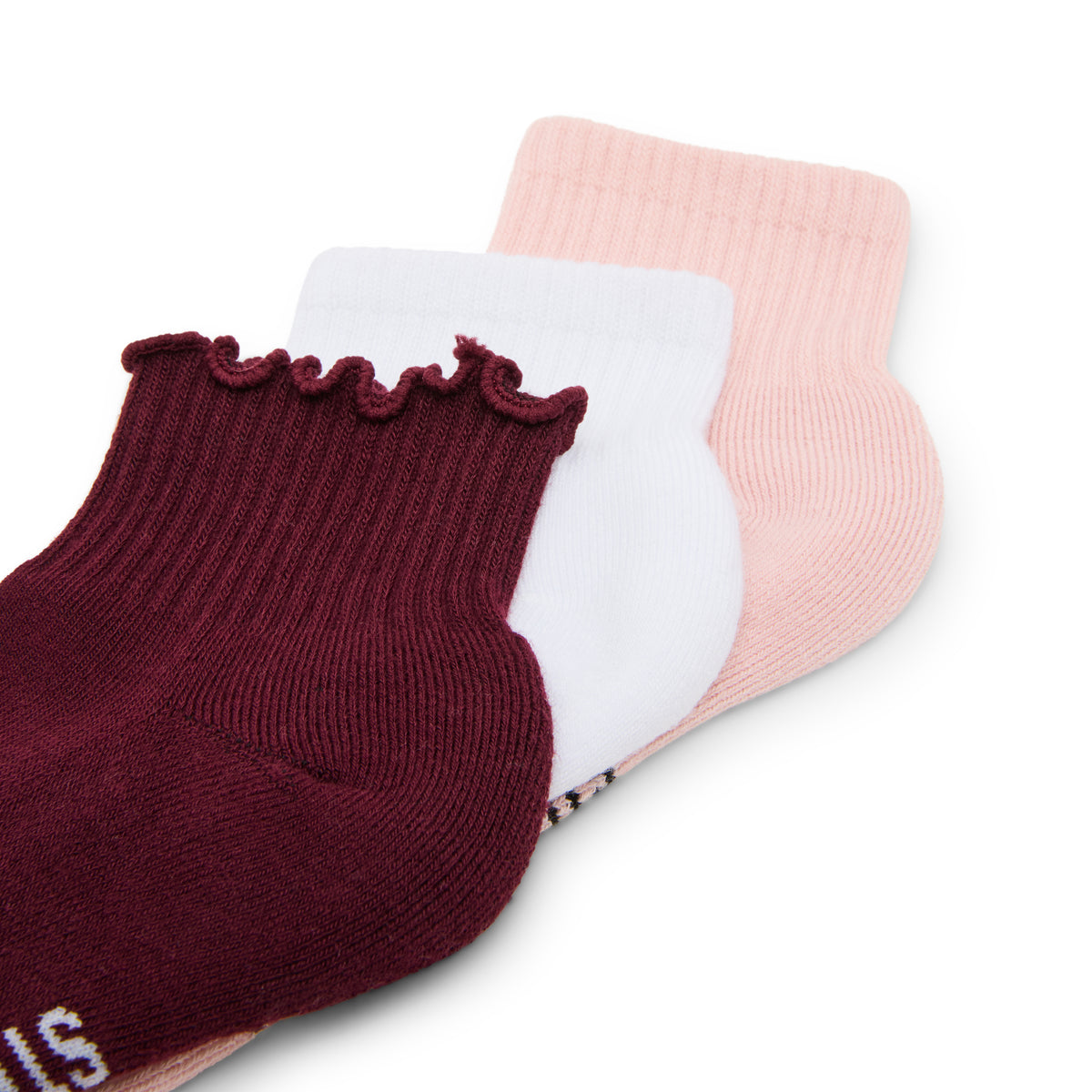 6 PACK SOLID LETTUCE EDGE QUARTER SOCK BURGUNDY MULTI - view 3