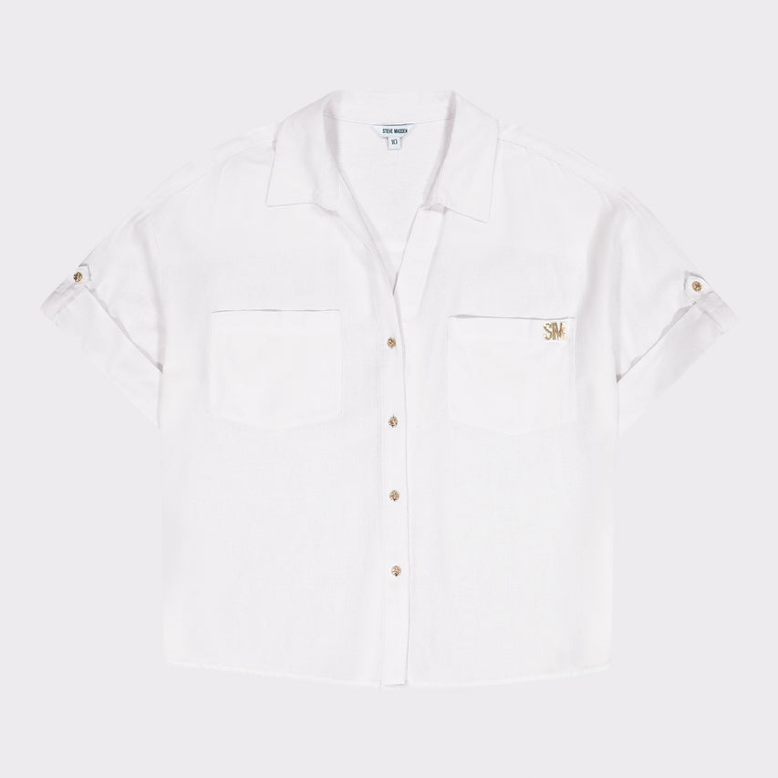 MATILDA WHITE SHORT SLEEVE LINEN SHIRT - view 6