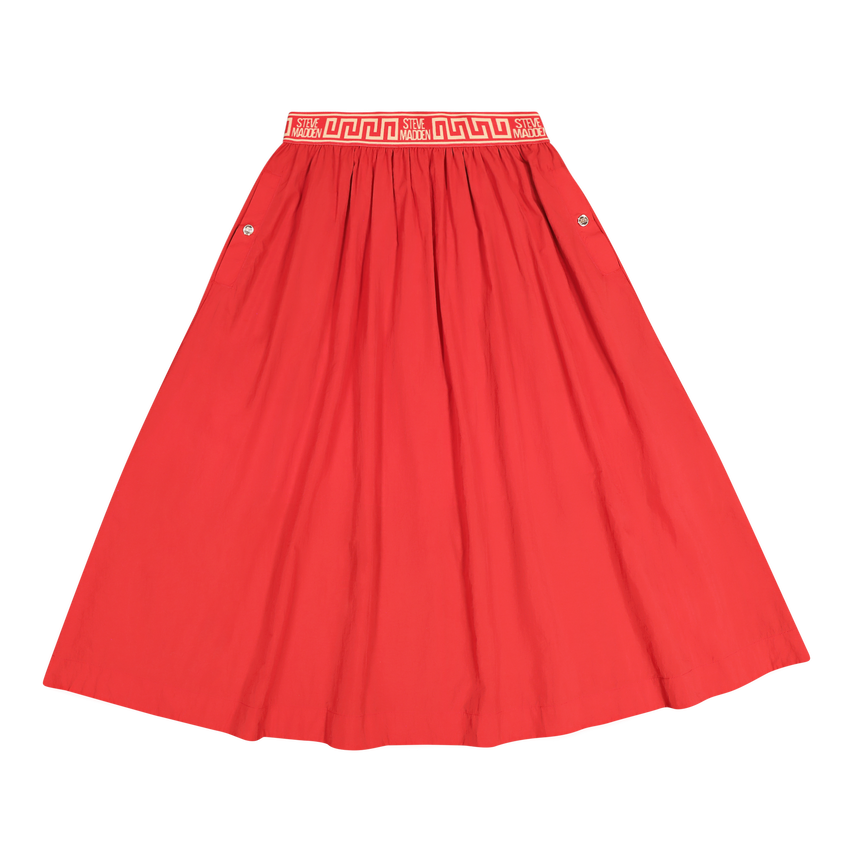 ALESSIA RED MIDI FLARE SKIRT