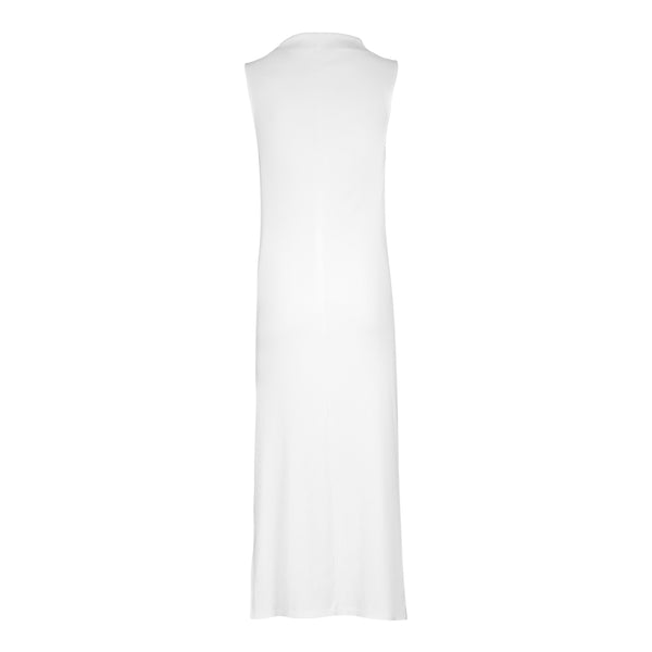 KERRI WHITE FUNNEL NECK DRESS WITH POPPERS