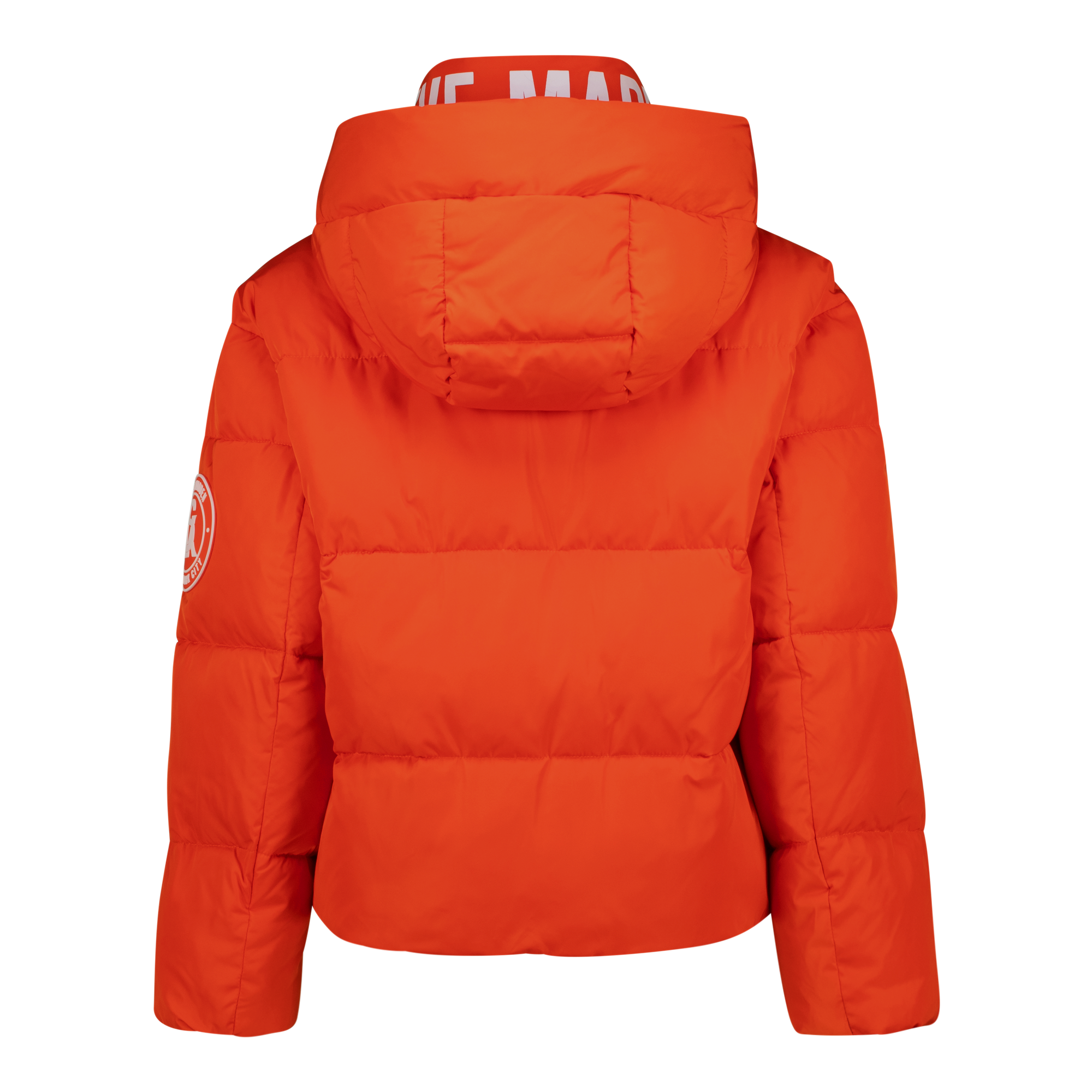 NASH TANGERINE CROPPED PUFFER WITH DETACHABLE HOOD