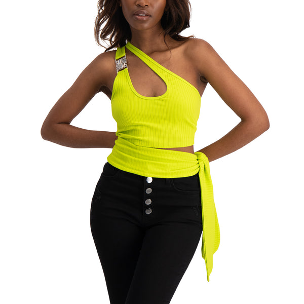 CLAIRE GREEN A-SYMERTRICAL STRAPPY TOP